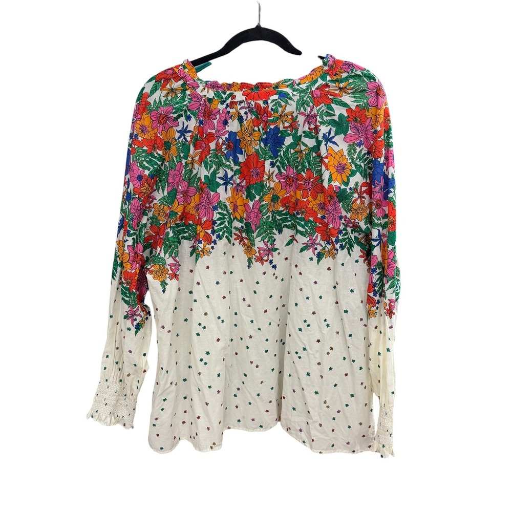 Talbots Blissful Floral Print Popover 3X White Multi Smocked Cuff Boho Blouse - Picture 2 of 9